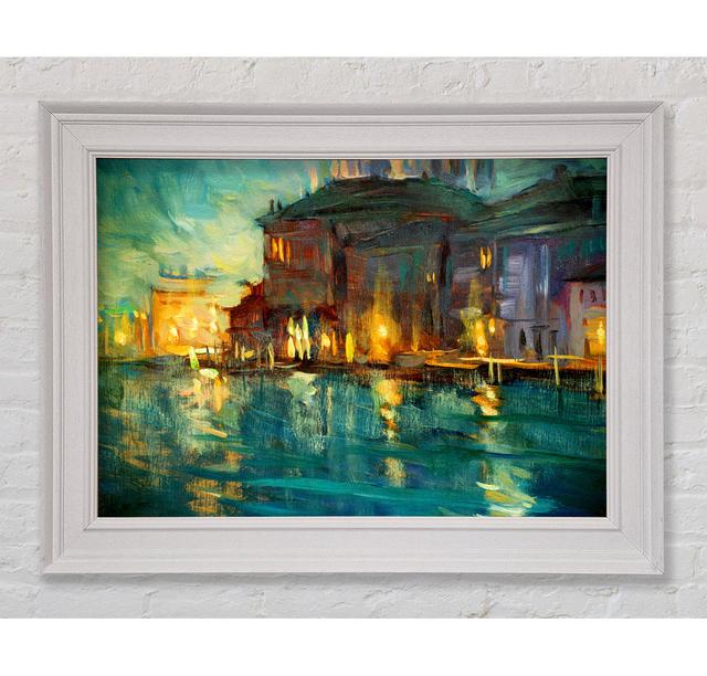 Water Reflections Town Lights - Single Picture Frame Art Prints Rosalind Wheeler Size: 100cm H x 141.4cm W x 8cm D on Productcaster.