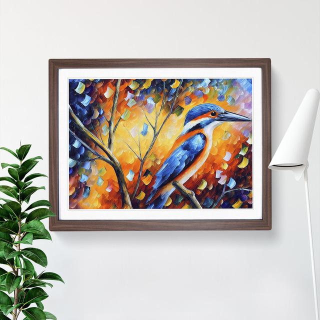 Kingfisher Bird Vol.5 Abstract - Single Picture Frame Painting Marlow Home Co. Size: 34cm H x 46cm W x 2cm D, Frame Colour: Walnut on Productcaster.