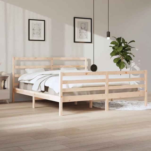 Bed Frame Solid Wood Marlow Home Co. Colour: Brown, Size: 140 x 200 cm on Productcaster.