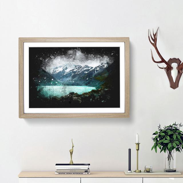 Aoraki Mount Cook In New Zealnd Paint Splash - Print East Urban Home Frame Option: Oak Framed, Size: 24cm H x 33cm W x 2cm D on Productcaster.