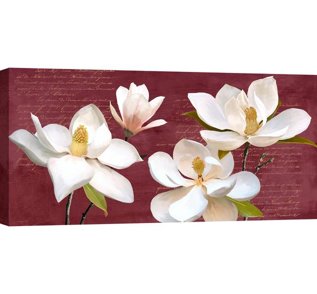 Shabby Elegance Stil: Burgundy Magnolia von Luca Villa - Leinwandgemälde Rosalind Wheeler Größe: 35 cm H x 70 cm B x 4 cm T on Productcaster.