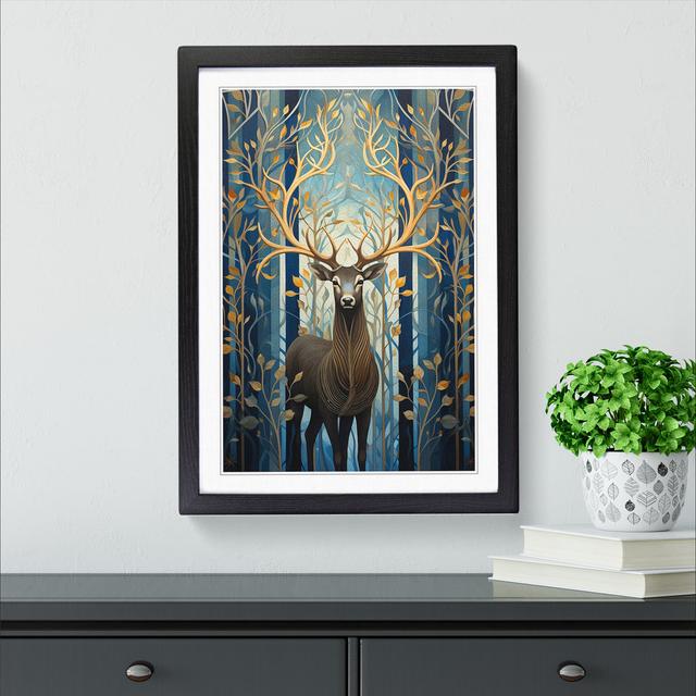 Stag Art Deco No.3 - Single Picture Frame Print on Wood Alpen Home Frame Colour: Black, Size: 64cm H x 46cm W x 2cm D on Productcaster.