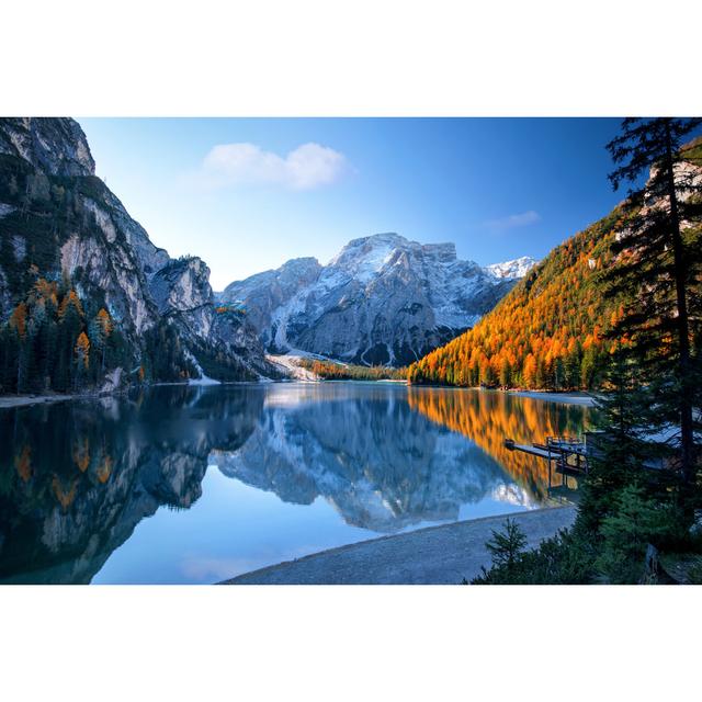 Beautiful Lake in the Alps in Autumn by Robertbreitpaul - Wrapped Canvas Photograph Union Rustic Size: 81cm H x 122cm W on Productcaster.