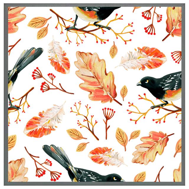 Sirna Birds & Leaves In Autumn - Single Picture Frame Art Prints ClassicLiving Size: 61cm H x 61cm W x 4cm D, Frame Colour: Grey Framed on Productcaster.