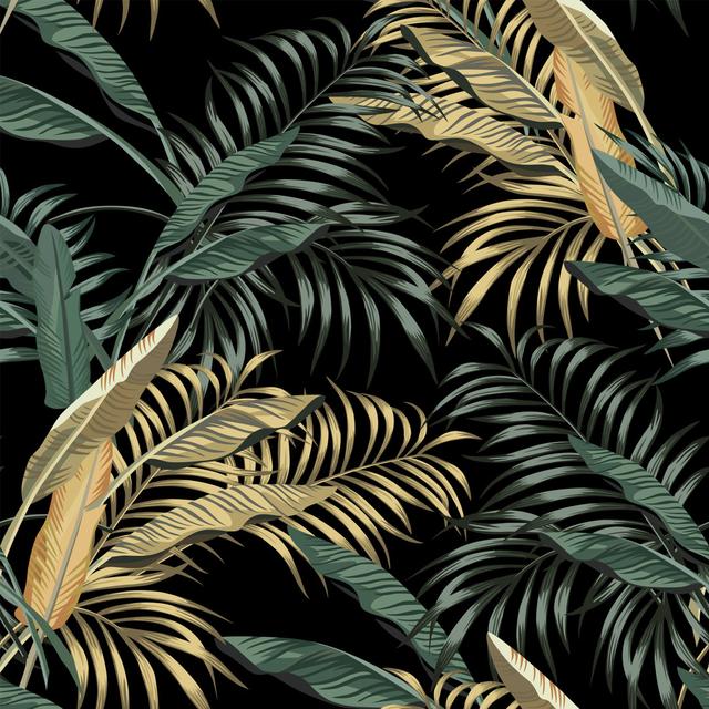 Euramo Tropical Banana Leaves Seamless Black Background - Wrapped Canvas Photograph Pergo Classics Size: 30cm H x 30cm W x 3.8cm D on Productcaster.