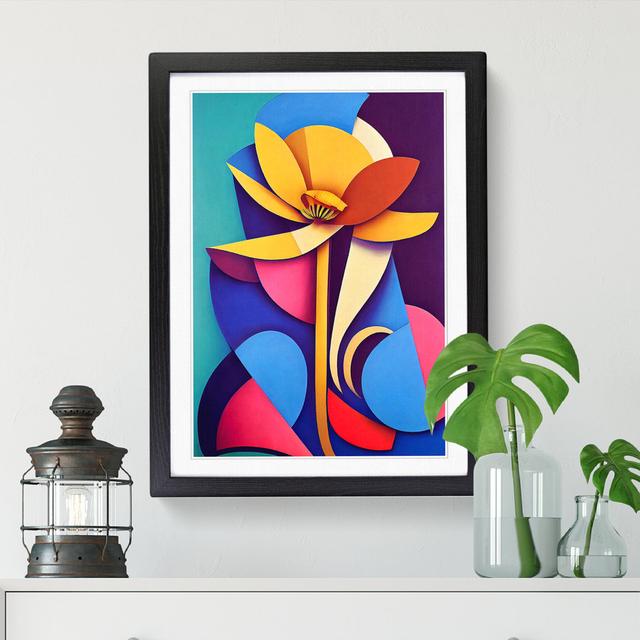 FRM-V0523-842X Flower Cubism - Picture Frame Print Marlow Home Co. Size: 34cm H x 25cm W, Format: Walnut Framed on Productcaster.