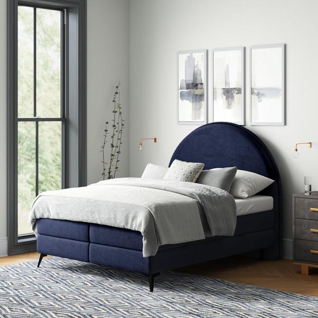 Boxspringbett Fenix mit Topper und Bettkasten Wade Logan Farbe: Dark Blue, Größe: 120 × 200 cm on Productcaster.