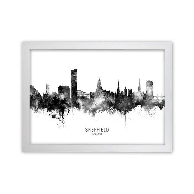 Sheffield England Skyline Black White City Name by Michael Tompsett - Graphic Art Print Latitude Run Size: 25cm H x 34cm W x 3cm D, Format: White Fram on Productcaster.