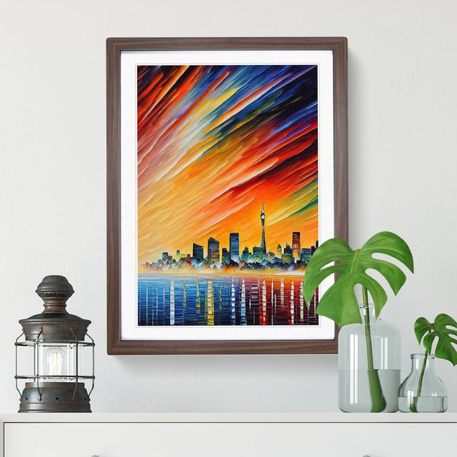 City Skyline at Sunset No.4 - Picture Frame Painting 17 Stories Size: 64cm H x 46cm W x 2cm D, Frame Colour: Walnut on Productcaster.