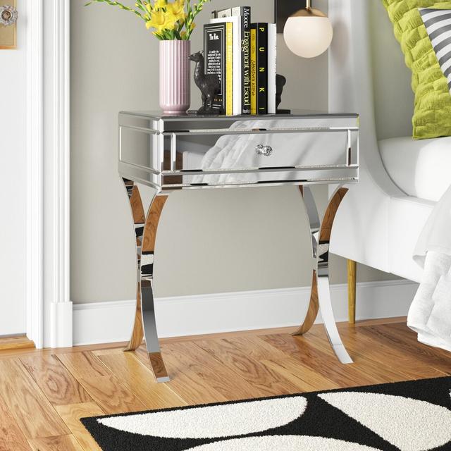 Shilah Mirrored Nightstand 1-Drawer Cross-Legs End Table Canora Grey on Productcaster.