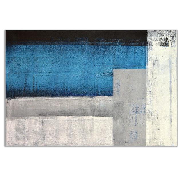 Blue Abstract Gray Minimalist CANVAS WALL ARTWORK Print Art Ivy Bronx Size: 31cm H x 20cm W x 2cm D on Productcaster.