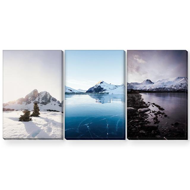 Arctic Landscape - 3 Piece Painting Set on Canvas Clock Canvas Format: Wrapped Canvas, Size: 70cm H x 150cm W x 3.8cm D on Productcaster.