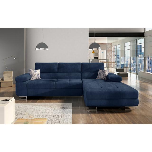 Ecksofa Marni mit Bettfunktion ModernMoments Farbe der Polsterung: Blau, Ausrichtung: Rechts ausgerichtet on Productcaster.