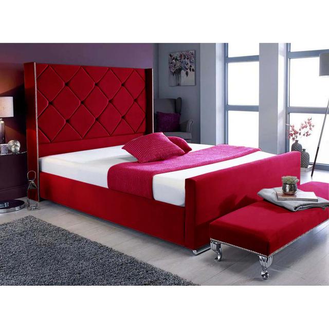 Trask Upholstered Bed Frame Mercer41 Colour: Red, Size: Small Double (4') on Productcaster.