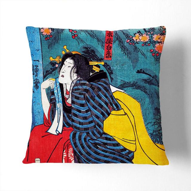 Kneeling Woman by Utagawa Kuniyoshi Cushion with Filling East Urban Home Size: 55cm H x 55cm W x 20cm D on Productcaster.