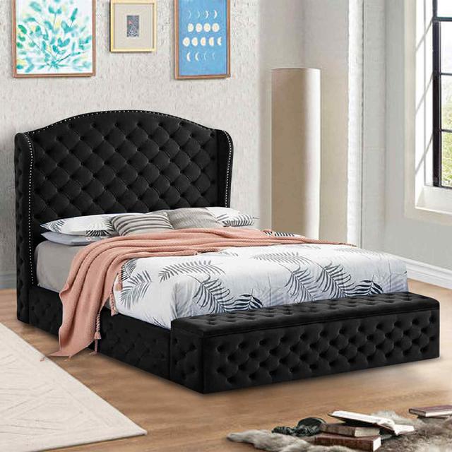 Abramo Bed Small Double Plush Velvet Blue Envisage Trade Colour: Black, Size: Kingsize (5') on Productcaster.