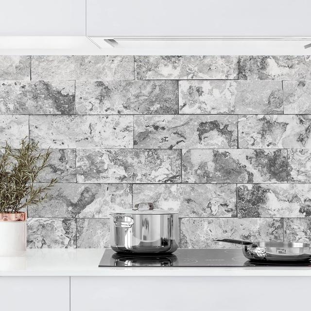 Ballwin Stone Wall Natural Marble 80 x 100Cm PVC Tile in Grey Ivy Bronx on Productcaster.