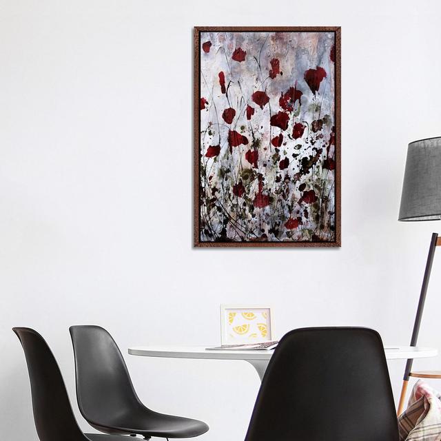 Poppies, Red Flowers by Donatella Marraoni - Painting on Canvas 17 Stories Size: 101.6cm H x 66.04cm W x 3.81cm D, Format: Classic Brown Wood Framed on Productcaster.