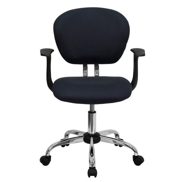 Mid-Back Mesh Padded Swivel Task Office Chair with Chrome Base Blue Elephant Upholstery Colour: Grey, Arms: Yes on Productcaster.