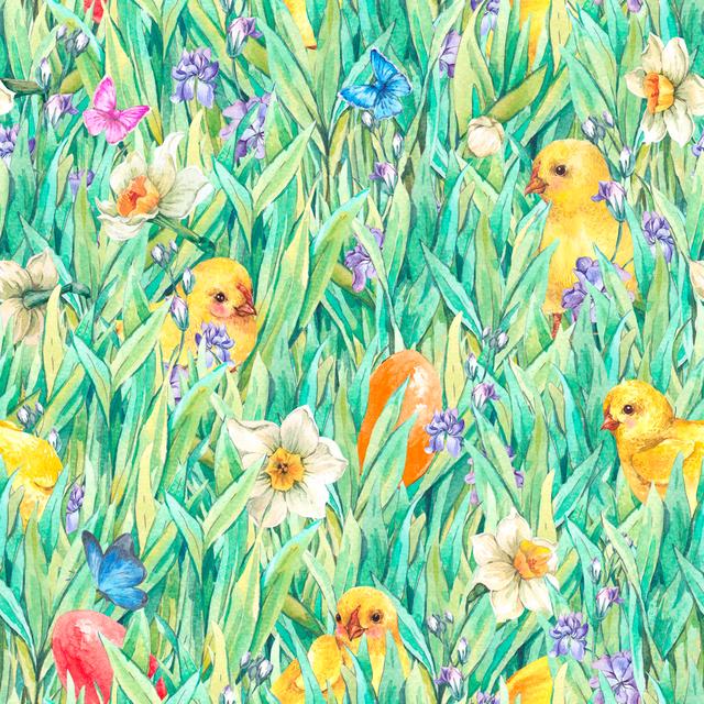 Owasso Happy Easter Seamless Pattern With Green Grass by Princessmaro - Print ClassicLiving Size: 91cm H x 91cm W x 3.8cm D on Productcaster.