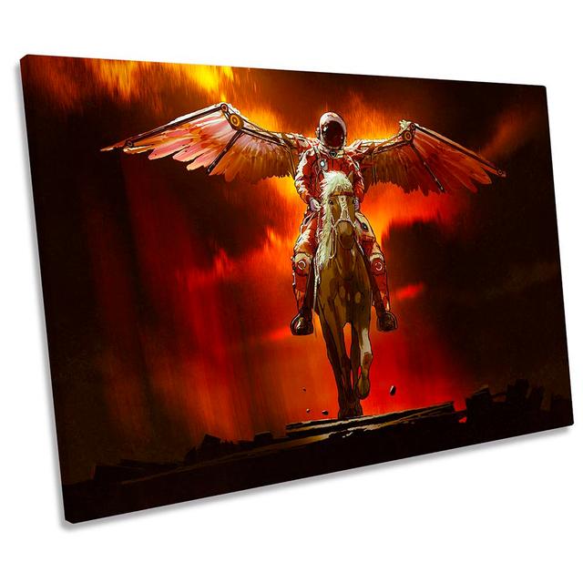 Astronaut Winged Horse Picture CANVAS WALL ART Print Orange Maturi Size: 30.5cm H x 45.7cm W on Productcaster.