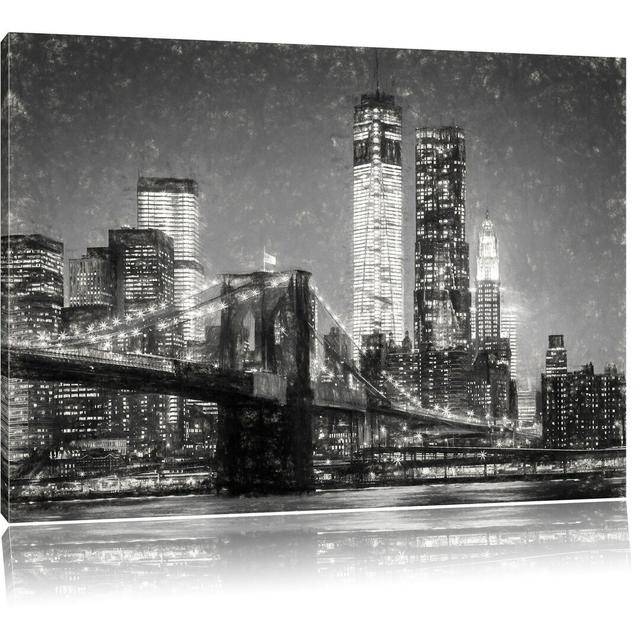 Leinwandbild Brooklyn Bridge bei Nacht East Urban Home Größe: 80 cm H x 120 cm B on Productcaster.