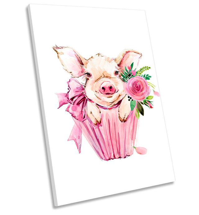 Pig Cup Cake Cute - Wrapped Canvas Painting Maturi Size: 76.2cm H x 50.8cm W x 2cm D on Productcaster.