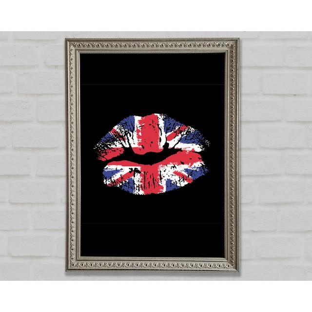 Britische Flagge Lippen - Druck Williston Forge Größe: 42 cm H x 29,7 cm B x 3 cm T, Format: Poster mit silberfarbenem Rahmen on Productcaster.