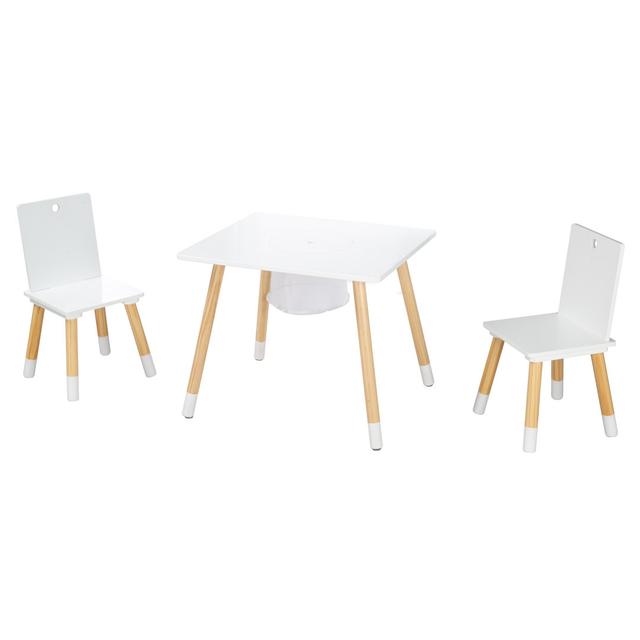 roba 3-Piece Children's Seating Group White/Natural - Table with Storage Net and 2 Chairs on Productcaster.