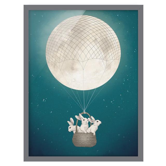 Picture With Frame - Illustration Bunny Moon Hot Air Balloon Starry Sky - Portrait 4:31 Maturi Frame Option: Grey Framed, Size: 100cm H x 70cm W x 2cm on Productcaster.