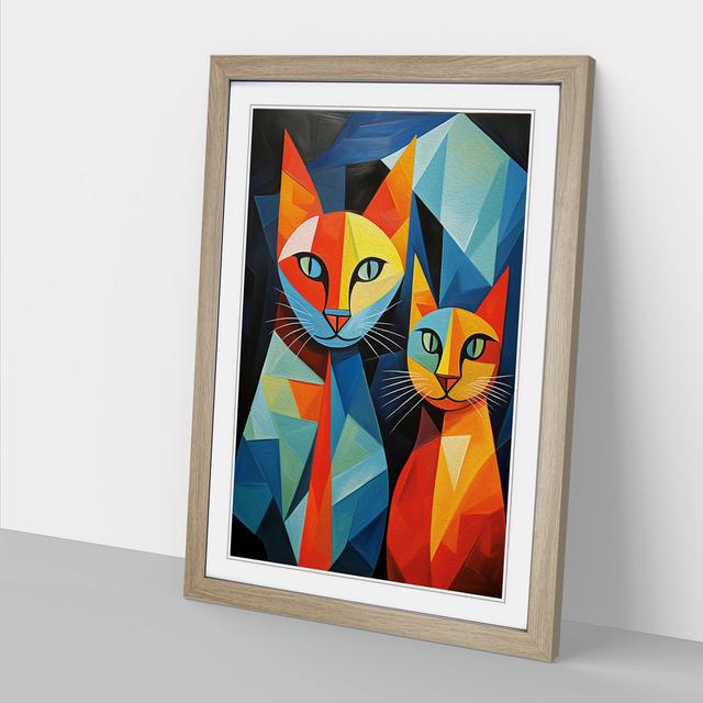 Egyptian Cat Cubism No.2 - Print Marlow Home Co. Format: Oak, Size: 34" H x 25" W x 2" D on Productcaster.