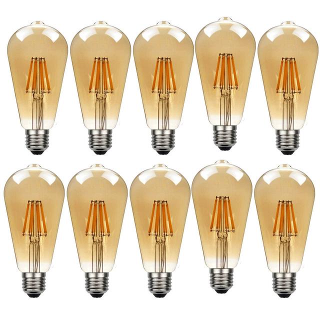 8W E27 Dimmable LED Vintage Edison GLS Light Bulb Amber (Set of 10) LEDSone on Productcaster.