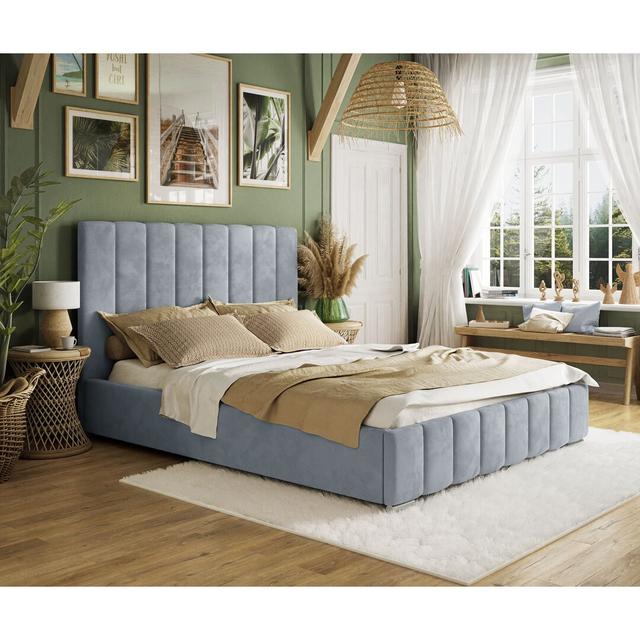 Emiljan Upholstered Bed Frame Canora Grey Colour: Sky Blue, Size: 160cm x 200cm on Productcaster.