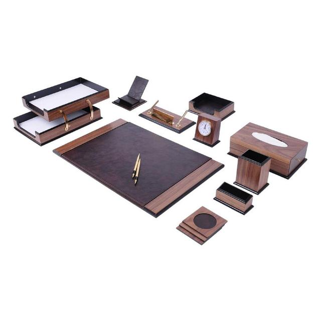 Desk Organizers - Desk Accessories - Leather Desk Set - Office Accessories - Desk Supplies - 8 PCS Ebern Designs Colour: Walnut on Productcaster.