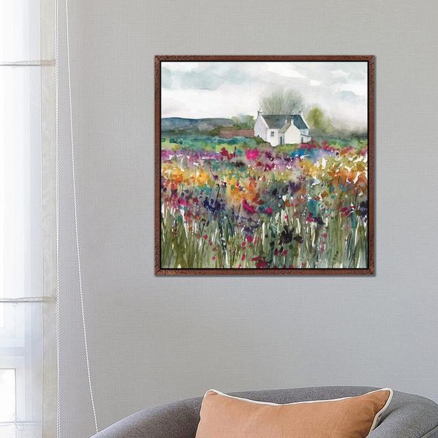 Wildflower Cottage by Carol Robinson - Painting on Canvas Brambly Cottage Format: Classic Brown Wood Framed Canvas, Size: 66.04cm H x 66.04cm W x 3.81 on Productcaster.