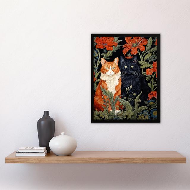 Fluffy Ginger And Black Flower Cats Amongst Red Blooms - Single Picture Frame Print Marlow Home Co. on Productcaster.