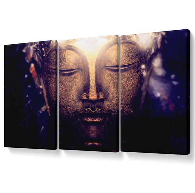 Light from the Buddha Face - 3 Piece Wrapped Canvas Graphic Art Bloomsbury Market Size: 50.8cm H x 106.6cm W on Productcaster.