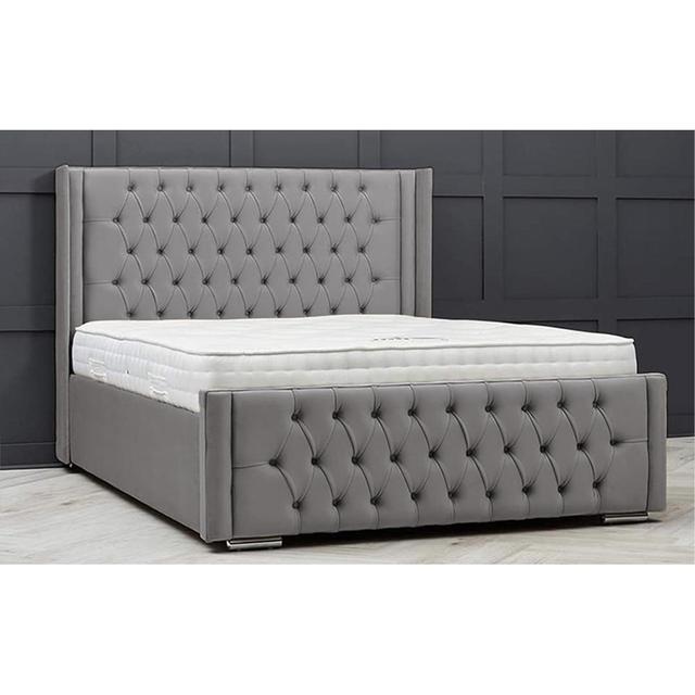 Upholstered Bed Frame Ophelia & Co. Colour: Silver, Size: Double (4'6) on Productcaster.