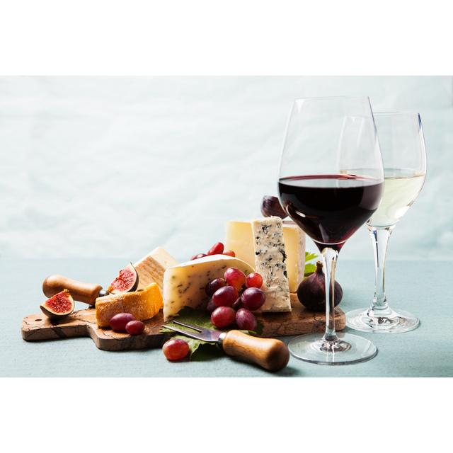 Cheeses and Wineglasses - Wrapped Canvas Photograph Ebern Designs Size: 30cm H x 46cm W x 3.8cm D on Productcaster.