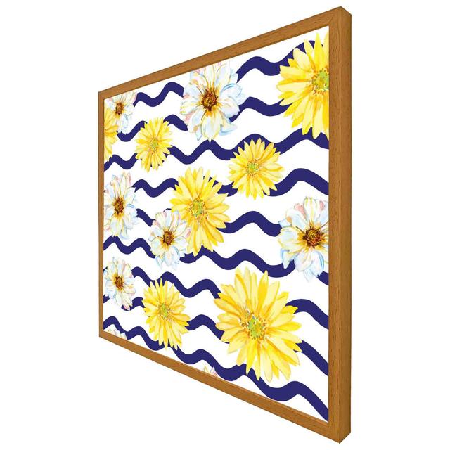 Trevett Bright Yellow Flowers & Zig Zags - Single Picture Frame Print ClassicLiving Size: 51cm H x 51cm W x 4cm D, Frame Colour: Oak Framed on Productcaster.