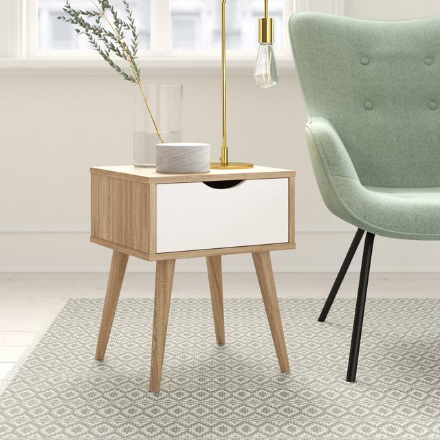 Caroline Side Table with Storage Hykkon Table Base Colour: White on Productcaster.