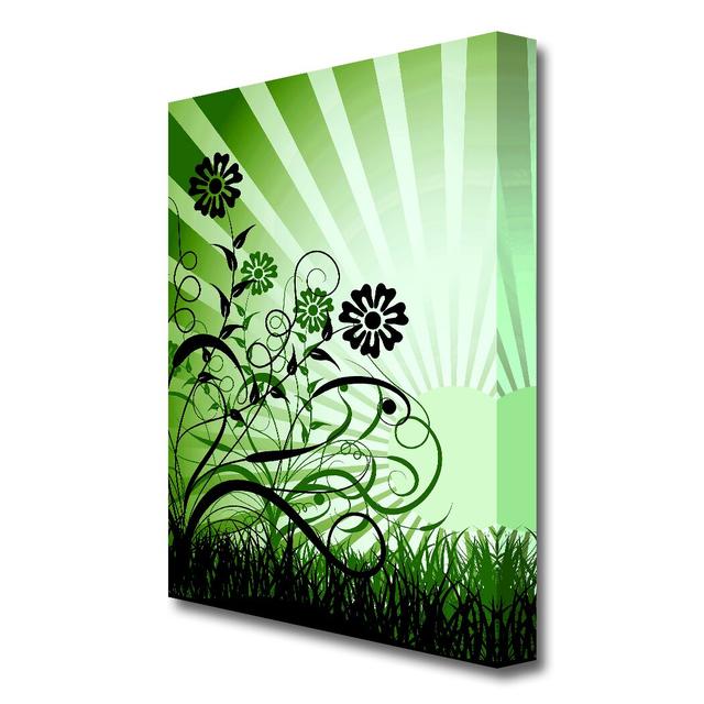 Green Sunrays Flowers Canvas Print Wall Art East Urban Home Size: 35.6 cm H x 50.8 cm W on Productcaster.