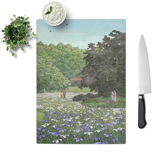 Glass Iris Gardens by Hasui Kawase Chopping Board East Urban Home Size: 39 cm W x 28.5 cm L on Productcaster.