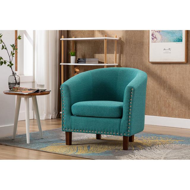 Chasewych Upholstered Barrel Chair Marlow Home Co. Fabric: Turquoise Polyester on Productcaster.