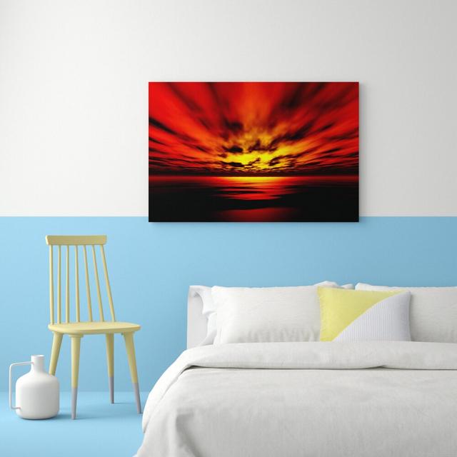 'Fire Red Sun Blaze Seascape' Photographic Print on Canvas East Urban Home Size: 81.3 cm H x 121.9 cm W on Productcaster.