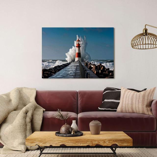 Photograph Of A Lighthouse In The Mediterranean Sea by Pangea Images - Print Longshore Tides Colour: Blue/White, Size: 90cm H x 120cm W x 4cm D on Productcaster.