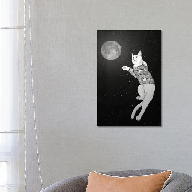 Cat Trying to Catch the Moon by Barruf - Wrapped Canvas Art Prints Happy Larry Size: 66.04cm H x 45.72cm W x 1.91cm D on Productcaster.