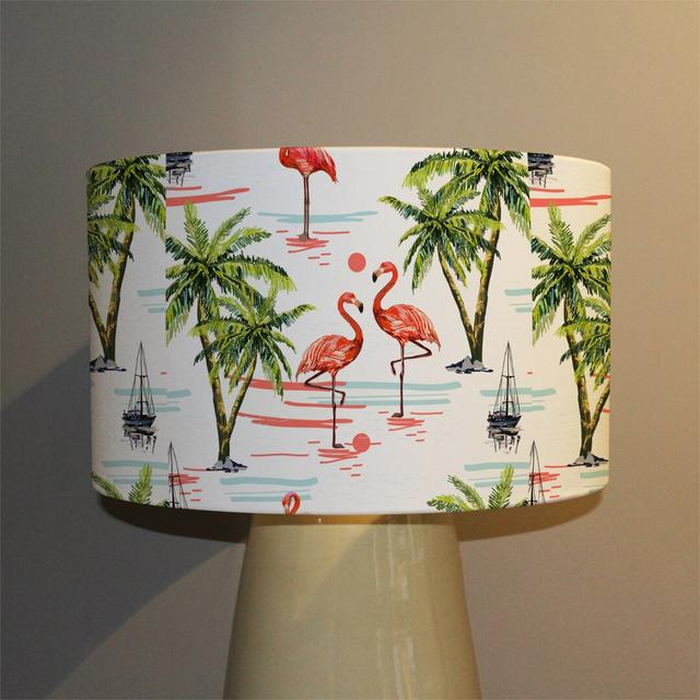 Flamingo & Palm Trees Cotton Drum Lamp Shade Bay Isle Home Size: 22cm H x 25cm W x 25cm D on Productcaster.