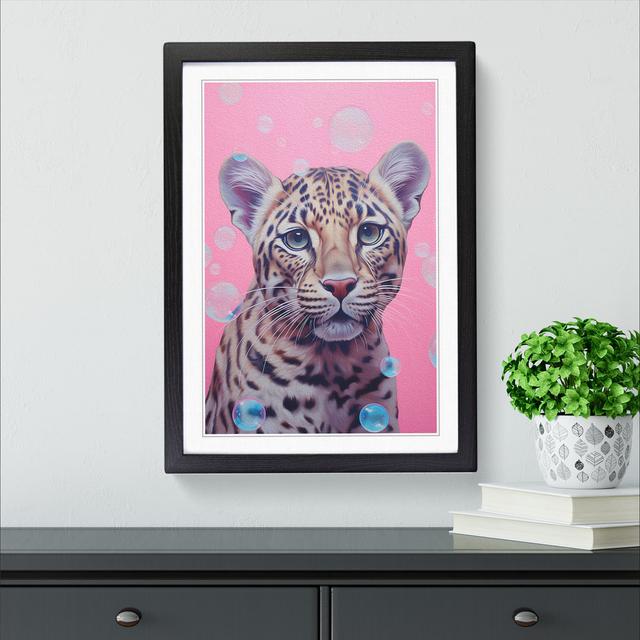 Leopard Bubble Gum Painting - Single Picture Frame Print on Wood Latitude Vive Size: 46cm H x 34cm W x 2cm D, Frame Colour: Black on Productcaster.