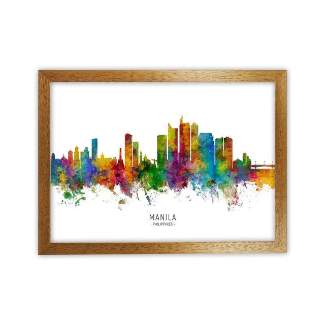 Manila Philippines Skyline by Michael Tompsett - Graphic Art Latitude Run Format: Brown Framed, Size: 25cm H x 34cm W x 3cm D on Productcaster.